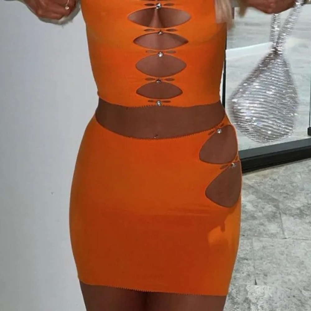 Orange Strapless Cutout Dress